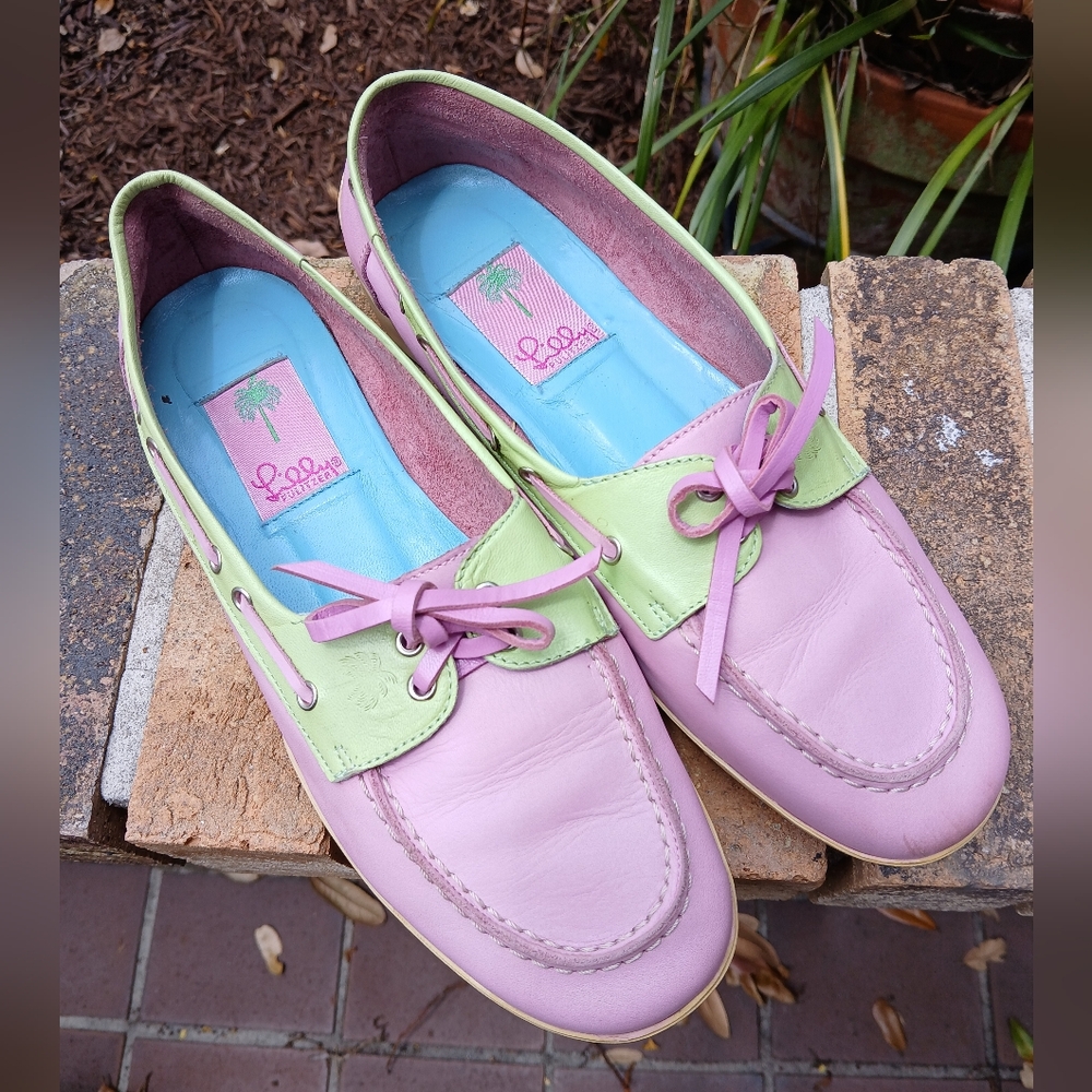 Lilly Pulitzer Pastel Pink and Lime Two-Tone Boat Shoes
